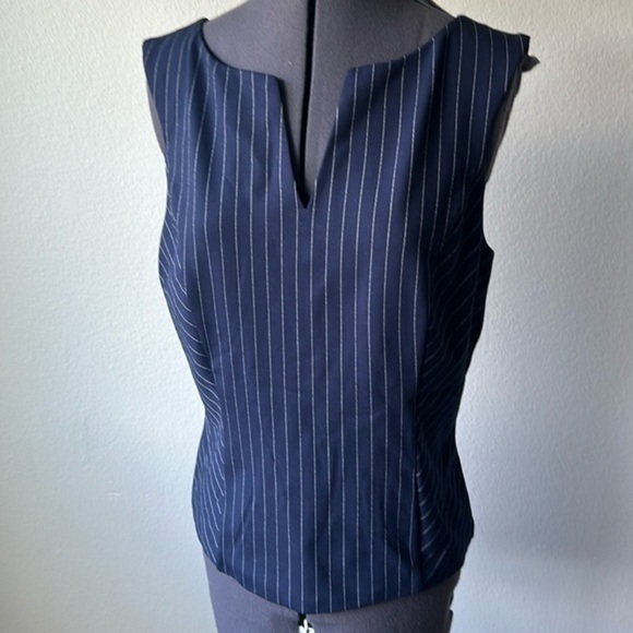 White House Black Market Tops - NWT White House Black Market top Navy white pinstriped size 10 Career Summer top